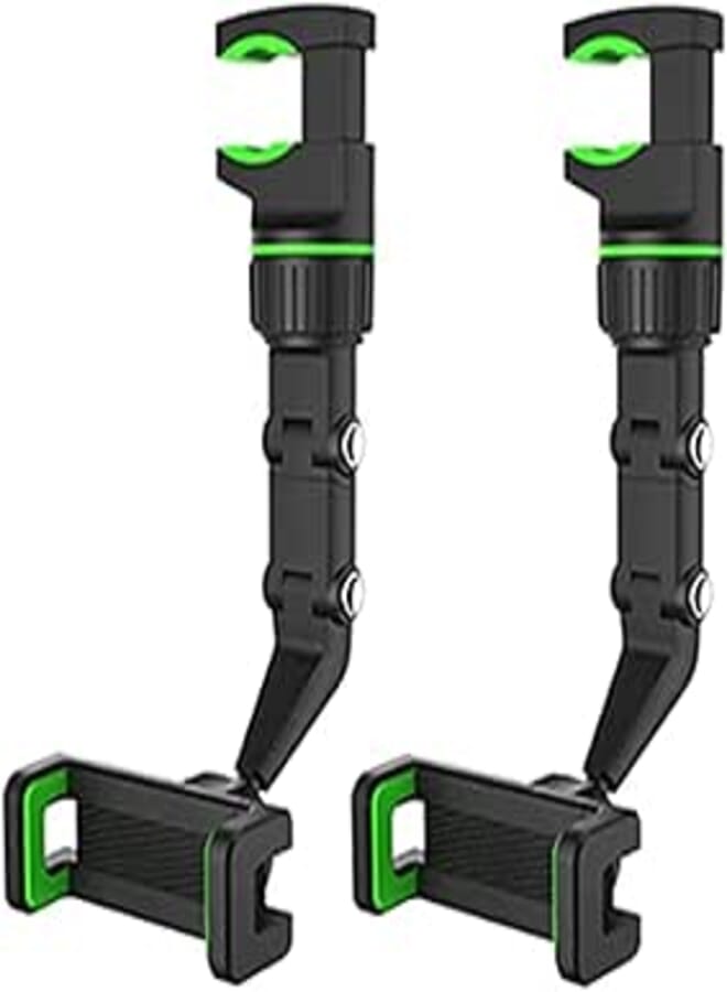 Car Mirror Phone Holder Mount, Multifunctional Pop Rearview Mirror Phone Holder Car Accessories, 360° Car Rearview Mirror Mount Phone GPS Holder Cell Phone Stand for Car Desk (2PCS-Green)